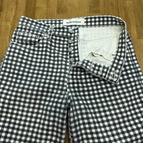 Reformation Fawcett jean women's 26 gingham check plaid preppy boho festival - Picture 6 of 15